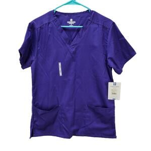 White Swan Scrub Shirt Womens Small Fundamentals Top Pockets Purple Nurse New